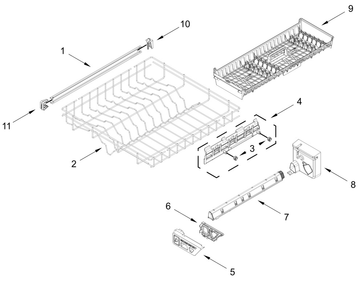 Third Level Rack And Track Parts Diagram and Parts List for WDTS8024SZ0,WDTS8024SV0  Whirlpool Dishwasher