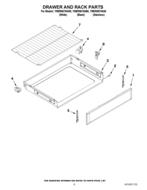 05 - DRAWER AND RACK PARTS Diagram and Parts List for YMER8670AB0  Whirlpool Range