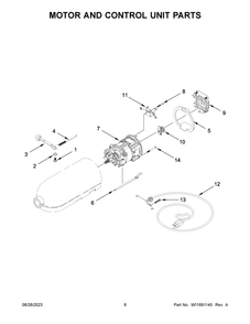 Motor And Control Unit Parts Diagram and Parts List for 5KSM45AWH5  KitchenAid Mixer