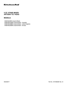 Cover Sheet Diagram and Parts List for KSM180LEBK0  KitchenAid Mixer