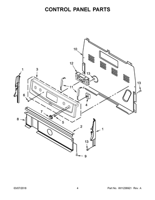 Control Panel Parts Diagram and Parts List for IES350XW5  Whirlpool Range