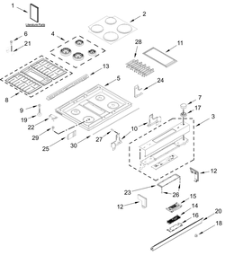Cooktop Parts Diagram and Parts List for JDS1750ML2  Whirlpool Range
