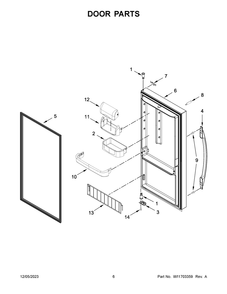 Door Parts Diagram and Parts List for WZF79R20DW08  Whirlpool Freezer