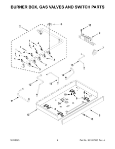 Burner Box, Gas Valves And Switch Parts Diagram and Parts List for WCGK7030PS00  Whirlpool Cooktop