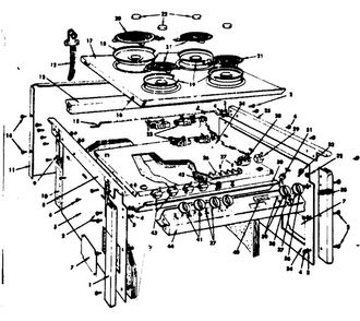 Top Section And Outer Body Diagram and Parts List for 1554507001  Kenmore Range