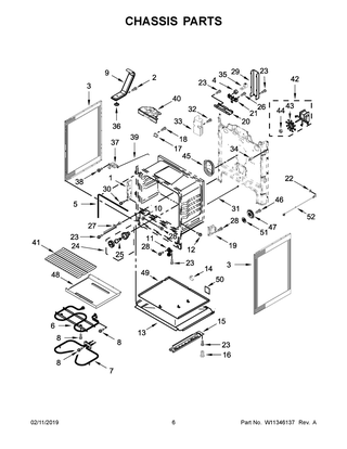 Chassis Parts Diagram and Parts List for YWFE550S0HV1  Whirlpool Range