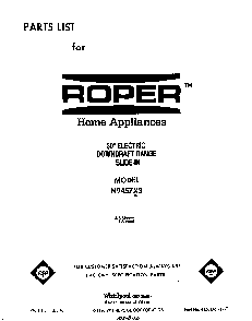 Front Cover Diagram and Parts List for N9457*3  Roper Range