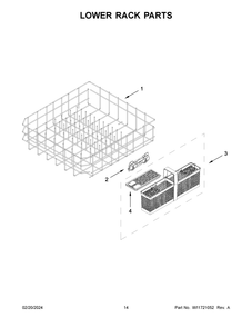 Lower Rack Parts Diagram and Parts List for KDFE104KPS3  KitchenAid Dishwasher
