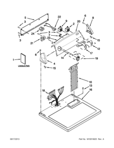 Top And Console Parts Diagram and Parts List for 3DWED4800YQ1  Whirlpool Dryer