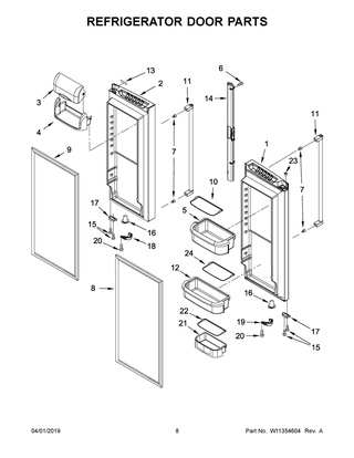 Refrigerator Door Parts Diagram and Parts List for KRFF302EBS01  Whirlpool Refrigerator