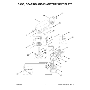 Case, Gearing And Planetary Unit Parts Diagram and Parts List for 5KSM195PSRBT5  KitchenAid Mixer