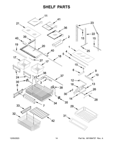 Shelf Parts Diagram and Parts List for KRFF305ESS08  KitchenAid Refrigerator
