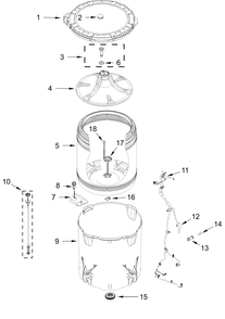 Basket And Tub Parts Diagram and Parts List for WTW4300SW0  Whirlpool Washer