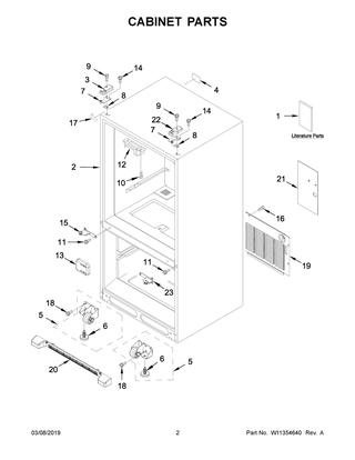 Cabinet Parts Diagram and Parts List for WRF532SNHW01  Whirlpool Refrigerator