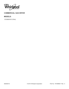 Cover Sheet Diagram and Parts List for CGD8990XW2  Whirlpool Dryer