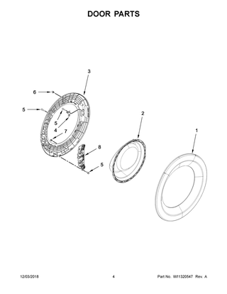 Door Parts Diagram and Parts List for WFW5620HW0  Whirlpool Washer
