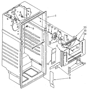 Liner Diagram and Parts List for ET18JKYSG01  Whirlpool Refrigerator