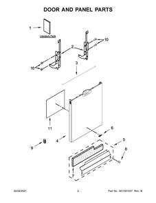 Door And Panel Parts Diagram and Parts List for WDF520PADB8  Whirlpool Dishwasher