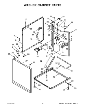 08 - WASHER CABINET PARTS Diagram and Parts List for YWET4027EW1  Whirlpool Washer Dryer Combo