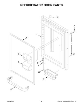 Refrigerator Door Parts Diagram and Parts List for KRBR102ESS01  Whirlpool Refrigerator