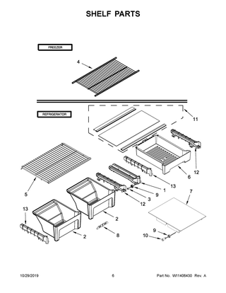 Shelf Parts Diagram and Parts List for WRT108FZDT05  Whirlpool Refrigerator