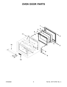 Oven Door Parts Diagram and Parts List for KOES530PPS00  KitchenAid Wall Oven