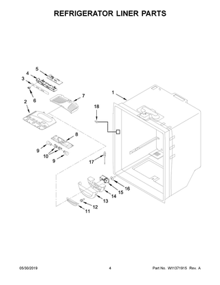 Refrigerator Liner Parts Diagram and Parts List for WRFA32SMHZ02  Whirlpool Refrigerator