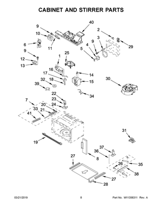 Cabinet And Stirrer Parts Diagram and Parts List for KMBP100EBS02  Whirlpool Microwave