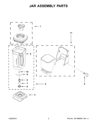 Jar Assembly Parts Diagram and Parts List for KSBC1B2BM0  Whirlpool Blender