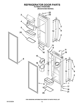 Refrigerator Door Parts Diagram and Parts List for KFIS25XVMS3  Whirlpool Refrigerator