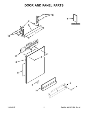 02 - Door And Panel Parts Diagram and Parts List for GLB14BBANA1  Whirlpool Dishwasher