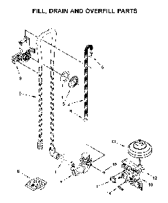 Fill, drain and overfill parts Diagram and Parts List for WDF330PAHW4  Whirlpool Dishwasher