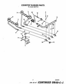 Cooktop Burner Diagram and Parts List for S8757*4  Roper Range