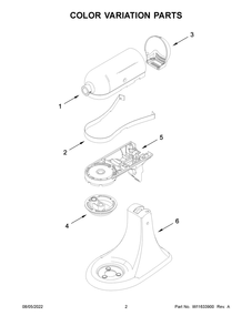 Color Variation Parts Diagram and Parts List for 5KSM156RGEIB0  KitchenAid Mixer