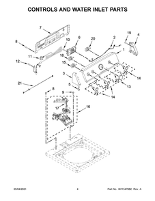 Controls And Water Inlet Parts Diagram and Parts List for 4KMVWC420JW1  Whirlpool Washer
