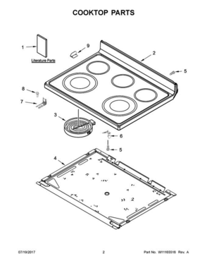 02 - Cooktop Parts Diagram and Parts List for 4KWFE7685ES1  Whirlpool Range