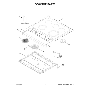 Cooktop Parts Diagram and Parts List for YWFES5730SV0  Whirlpool Range