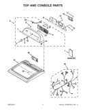 TOP AND CONSOLE PARTS Diagram and Parts List for YWED5600XW1  Whirlpool Dryer