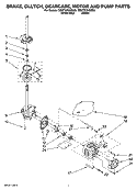 BRAKE, CLUTCH, GEARCASE, MOTOR AND PUMP PARTS Diagram and Parts List for 7MWT97940SW0  Whirlpool Washer
