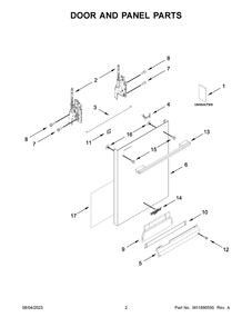 Door And Panel Parts Diagram and Parts List for WDTA80SAKZ2  Whirlpool Dishwasher