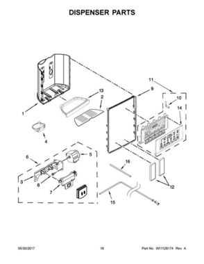 09 - Dispenser Parts Diagram and Parts List for WRS571CIDM02  Whirlpool Refrigerator