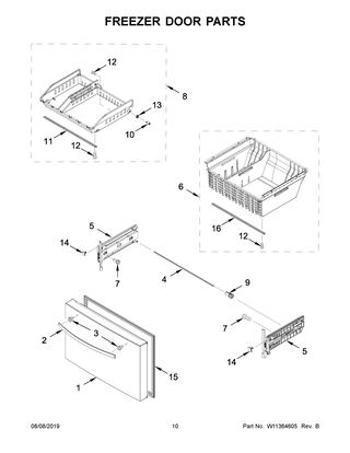 Freezer Door Parts Diagram and Parts List for WRF954CIHW01  Whirlpool Refrigerator
