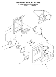 Dispenser Front Diagram and Parts List for RS22AQXGN03  Roper Refrigerator