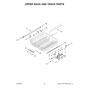 Upper Rack And Track Parts Diagram and Parts List for KDTS724SBE0  KitchenAid Dishwasher