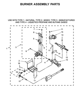 Burner Assembly Diagram and Parts List for WGTLV27HW0  Whirlpool Washer Dryer Combo