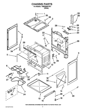 03 - CHASSIS PARTS Diagram and Parts List for YMER5605YW1  Whirlpool Range