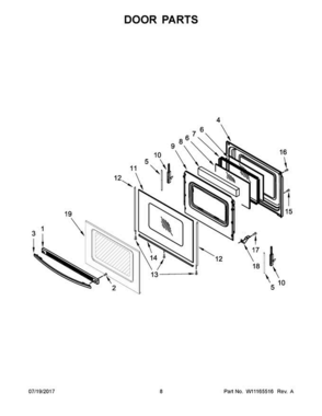 05 - Door Parts Diagram and Parts List for 4KWFE7685ES1  Whirlpool Range