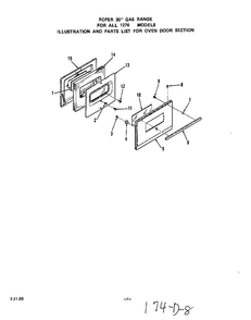 Door Diagram and Parts List for 1276*0A  Roper Range