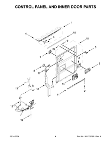 Control Panel And Inner Door Parts Diagram and Parts List for KDTM604KBS3  KitchenAid Dishwasher
