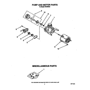 Pump And Motor Diagram and Parts List for WU300X2  Roper Dishwasher